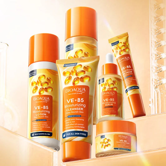 BIOAQUA New Vitamin E +B5 Skin Care Kit Beauty Cosmetic Face Care Cream Moisturizing Whitening Serum Anti-Aging Skin Care Set